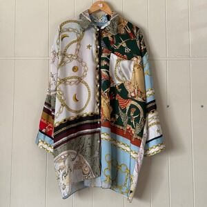 ZARA Womens Patchwork Shirt Oversized Size L Zodiac Chain Fairy  Equestrian